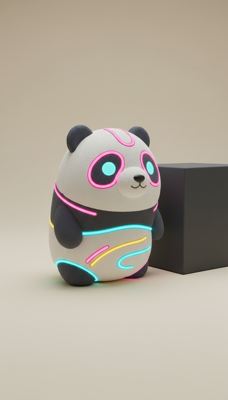 Neon Panda plush with glow accents
